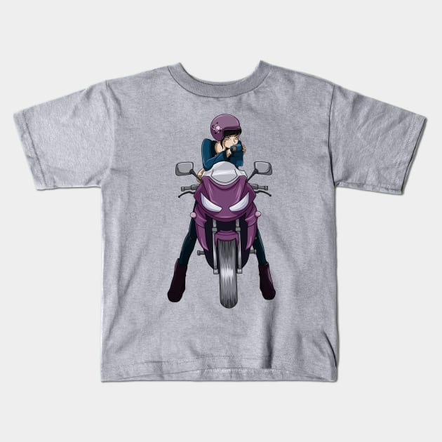 Beautiful motorcycle woman Kids T-Shirt by Markus Schnabel